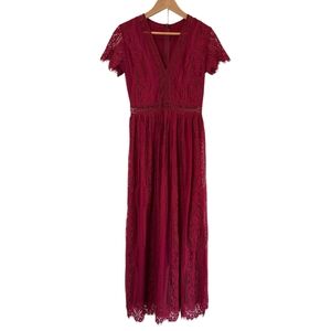 Boho Style Red Lace Maxi Dress